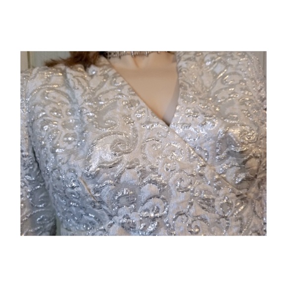 Vintage MOD 60s Ultra Glittery Glam Silver Metallic Lurex Maxi Party Dress - Picture 7 of 11